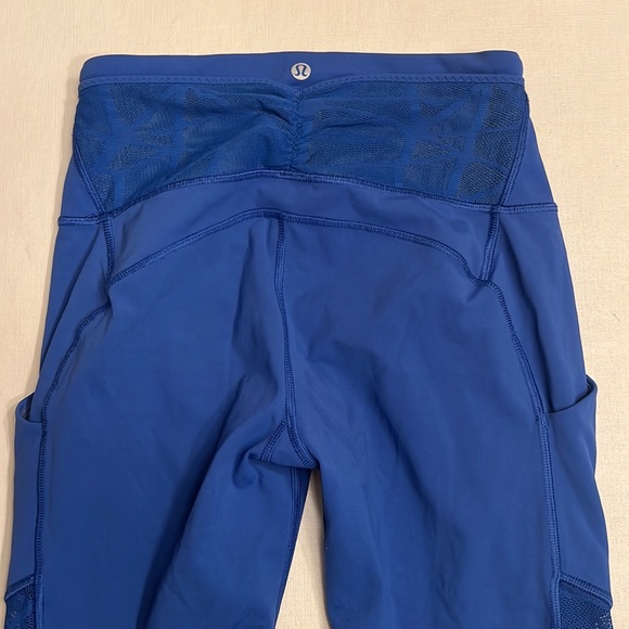 43. Lululemon Royal Blue Crop Leggings w/ Lace - Picture 5 of 6